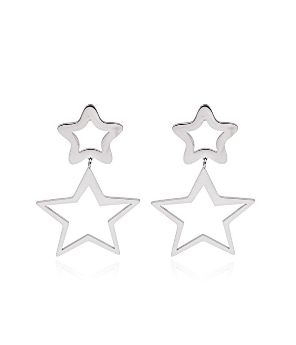 Pendientes plateados colgantes de doble estrella