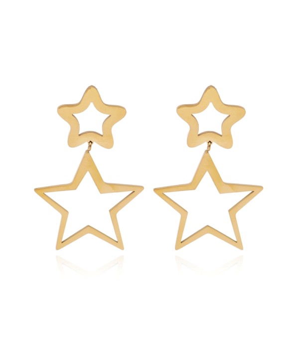 Pendientes dorados colgantes de doble estrella