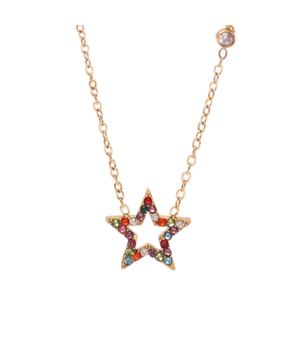 Collar dorado de estrella con circonitas de colores