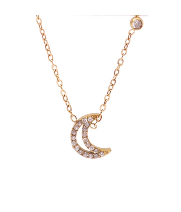 Collar dorado de luna con circonitas