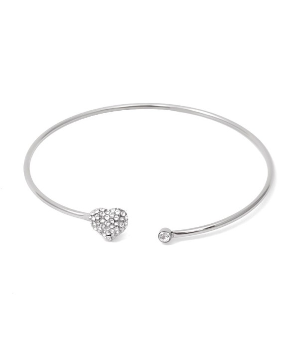 Pulsera abierta plateada con corazón de circonitas