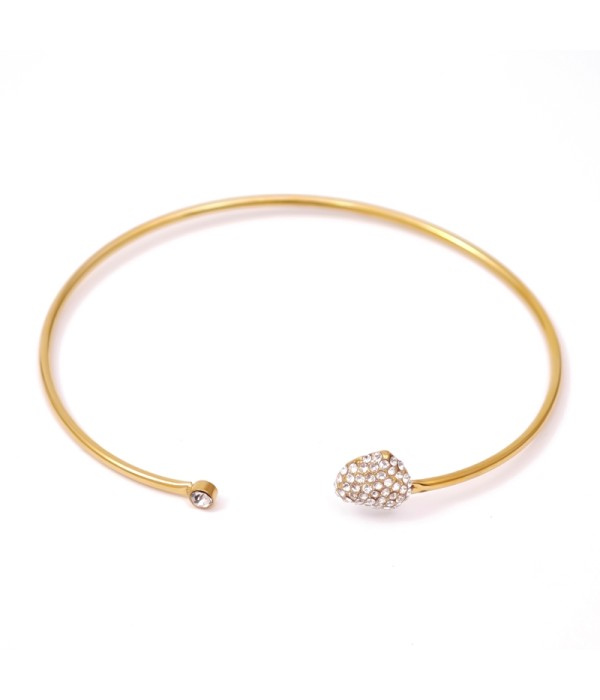 Pulsera abierta dorada con corazón de circonitas