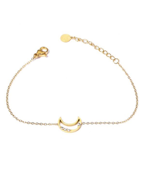 Pulsera dorada con luna y detalles en circonitas