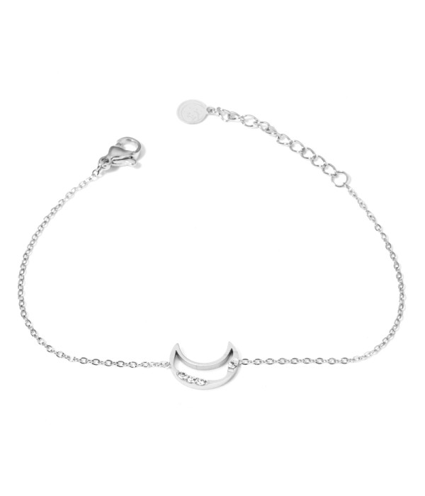 Pulsera plateada con luna y detalles en circonitas