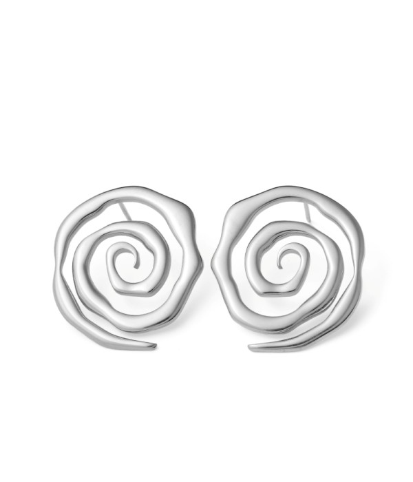 Pendientes plateados en espiral irregular