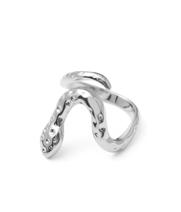 Anillo plateado en forma de serpiente