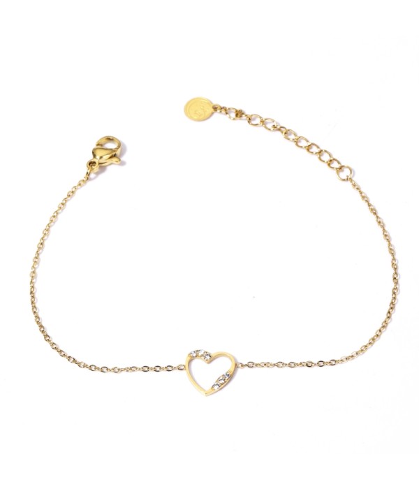 Pulsera dorada con corzón y detalles en circonitas