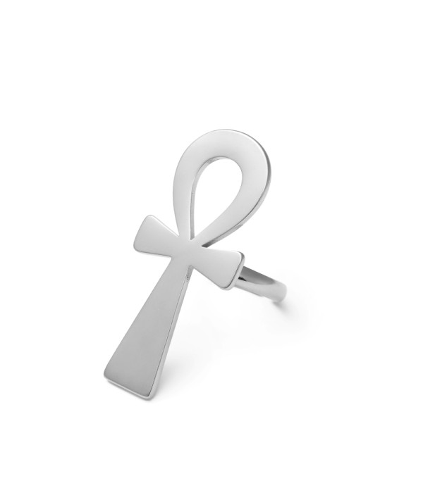 Anillo plateado con símbolo Ankh