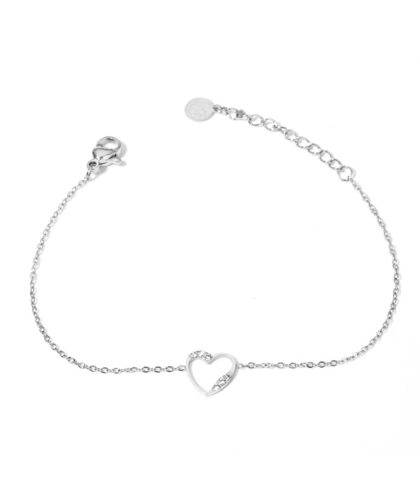 Pulsera plateada con corazón y detalles en circonitas
