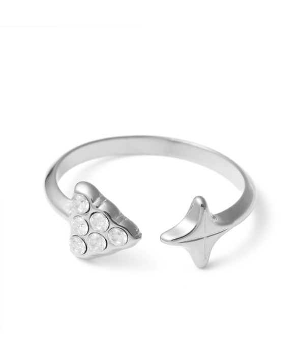 Anillo con corazón y estrella de circonitas