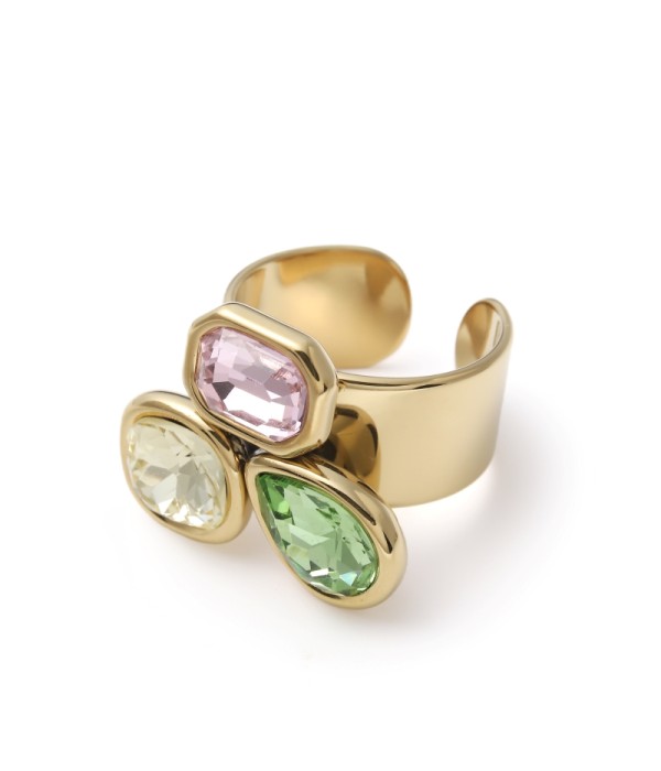 Anillo ancho con tres cristales multicolor