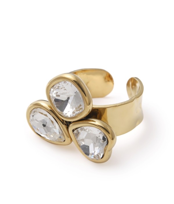 Anillo ancho con tres cristales brillantes