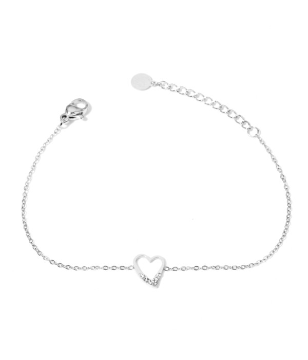 Pulsera plateada con corazón y detalles en circonitas