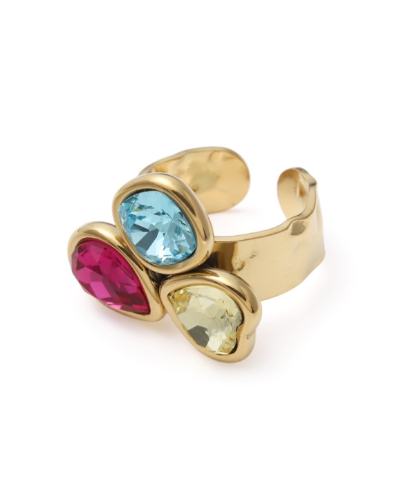 Anillo ancho con tres cristales multicolor