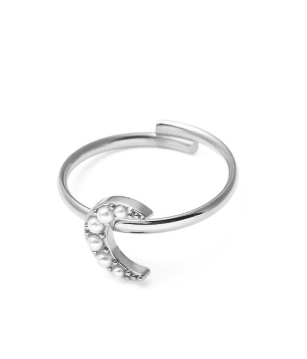 Anillo plateado con luna de perlas