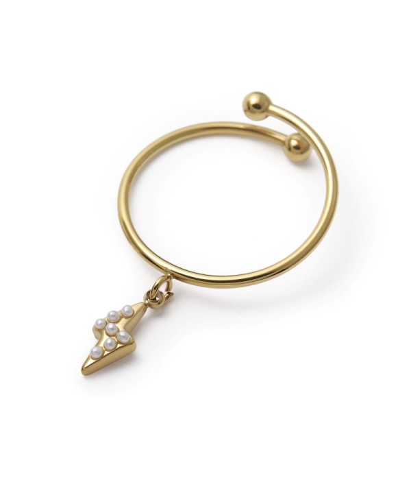 Anillo con colgante de rayo de perlas