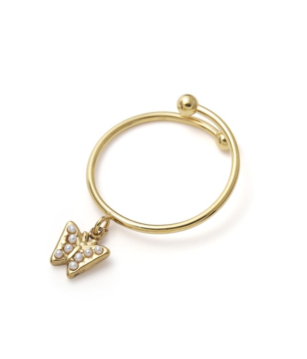 Anillo con colgante de mariposa de perlas