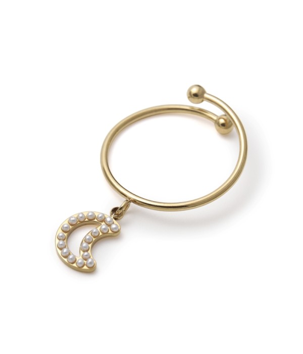Anillo con colgante de luna de perlas