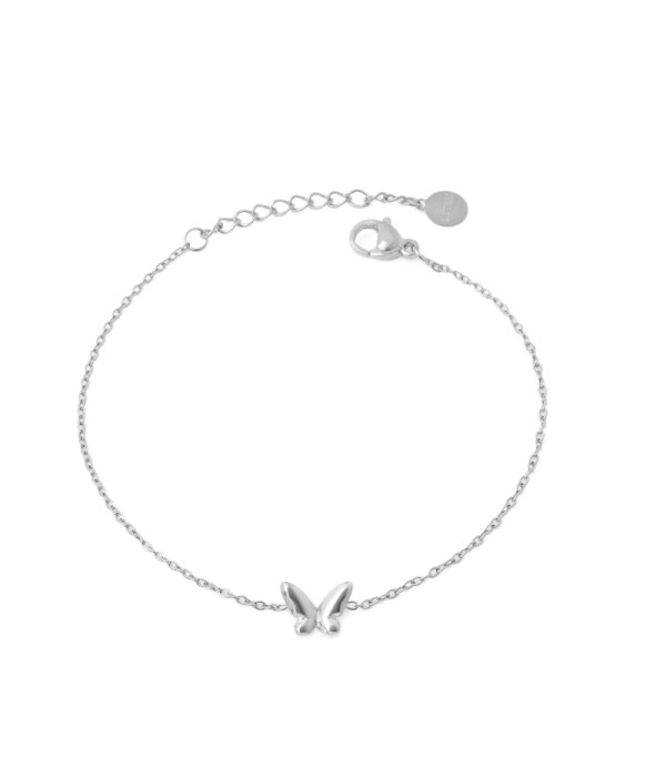 Pulsera plateada con colgante de mariposa