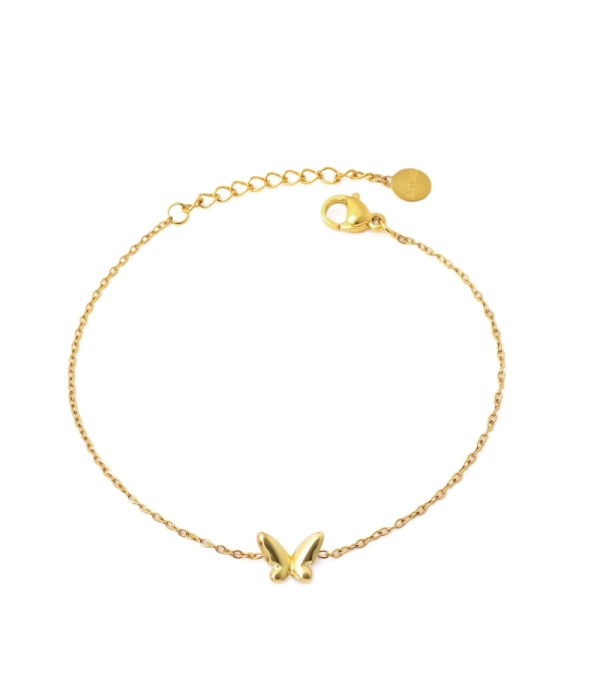 Pulsera dorada con colgante de mariposa