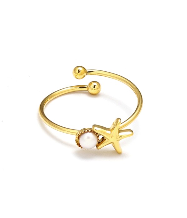 Anillo con perla y estrella de mar