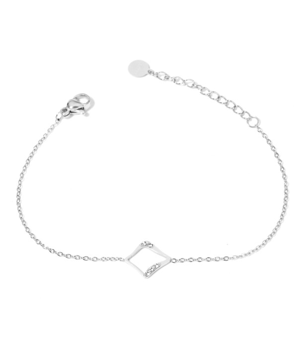 Pulsera plateada con rombo y detalles en circonitas