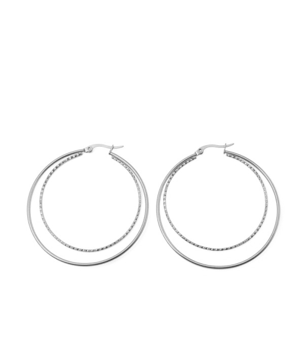 Pendientes de aro plateados dobles