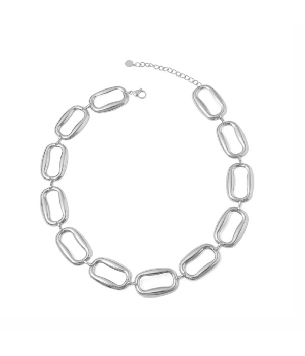 Collar plateado de eslabones rectangulares irregulares