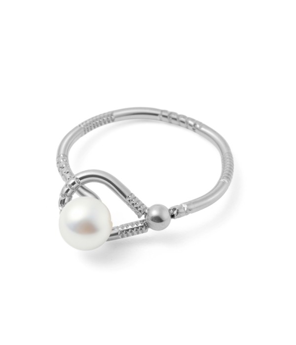 Anillo con perla y textura trenzada 2