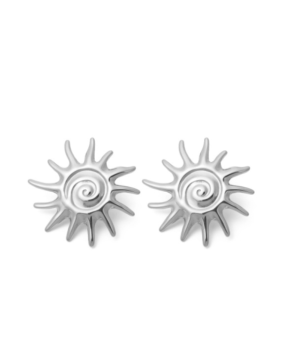 Pendientes plateados en forma de sol