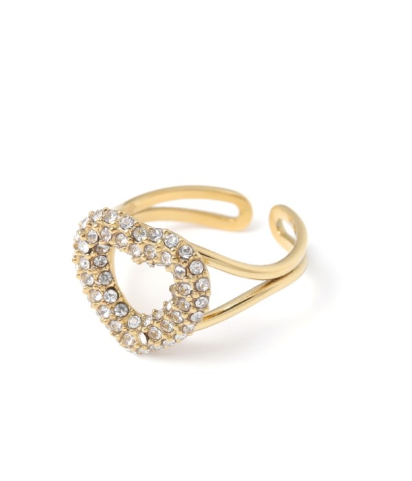 Anillo con corazón de cristales