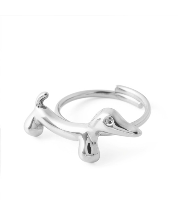 Anillo plateado de perro salchicha