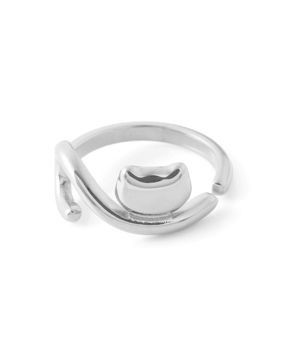 Anillo plateado con forma de gato