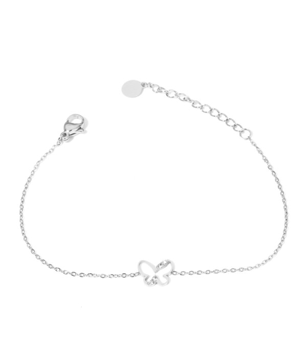 Pulsera plateada con mariposa y detalles en circonitas