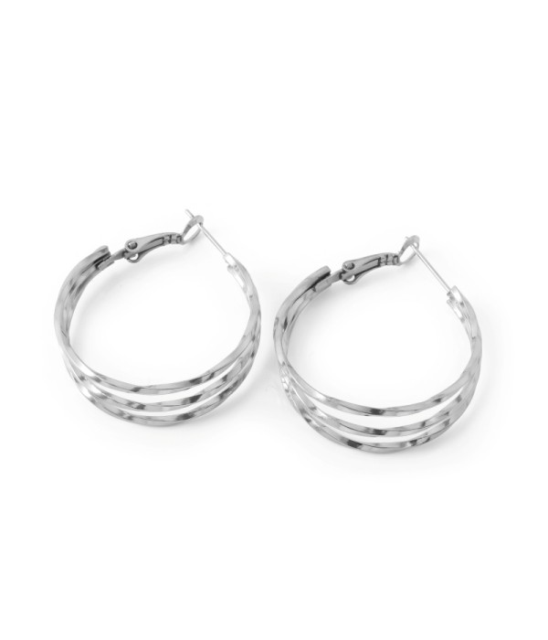 Pendientes de aro plateados triples