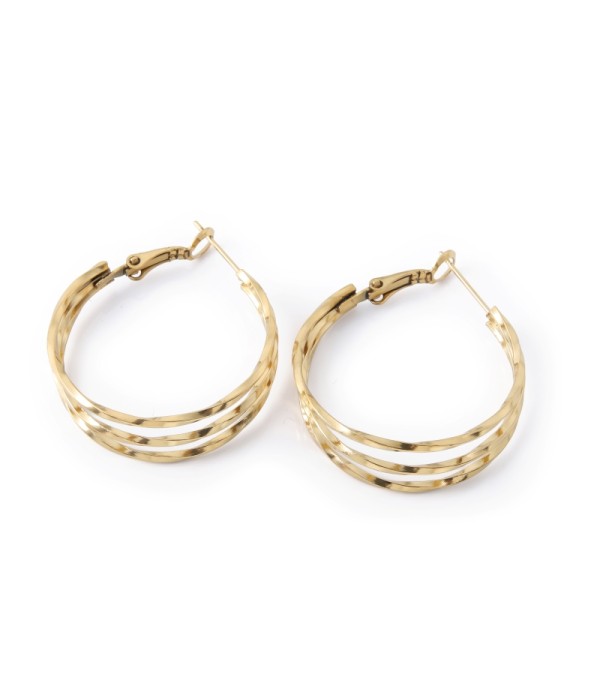 Pendientes de aro dorados triples