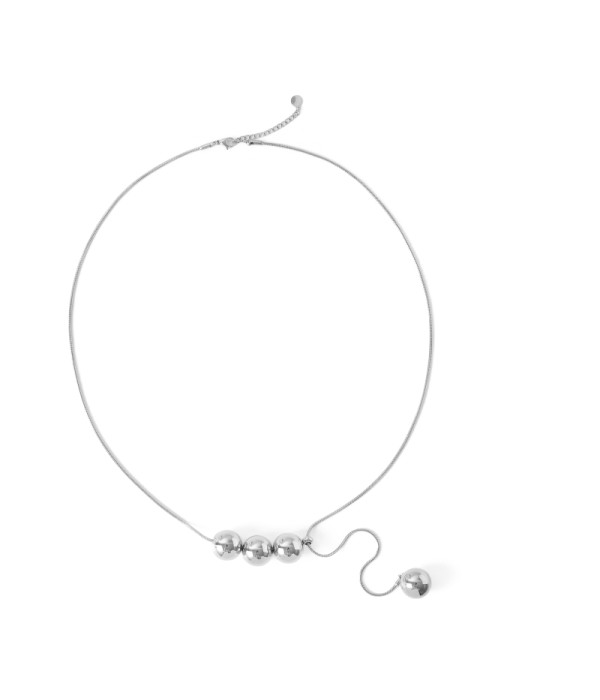 Collar largo plateado con bolas