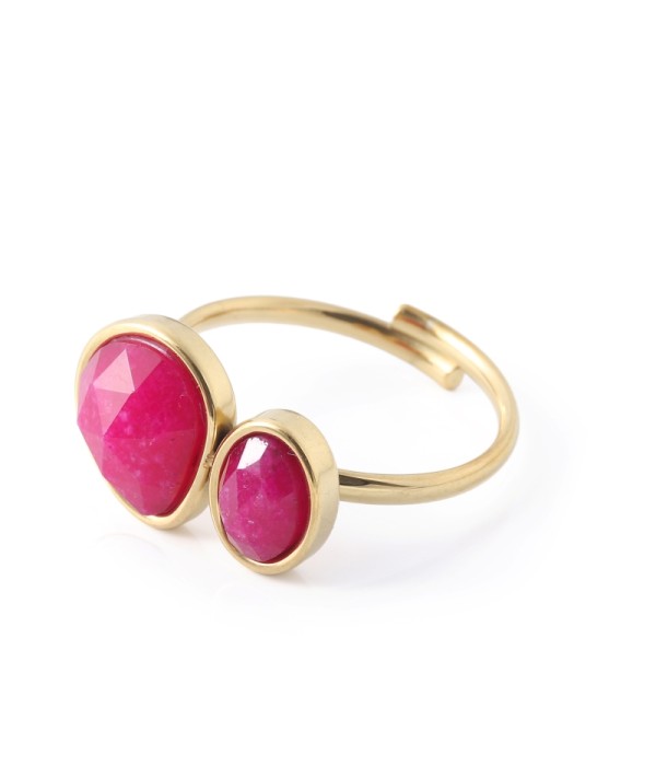 Anillo dorado con piedras tipo jade