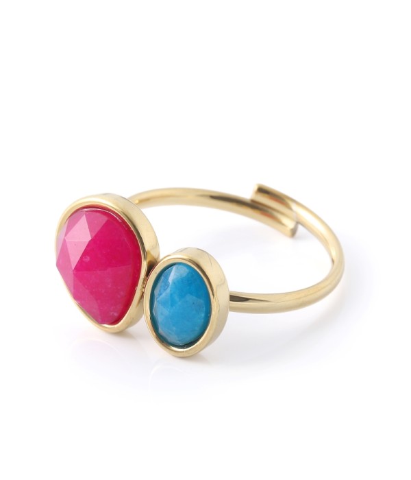 Anillo dorado con piedras tipo jade