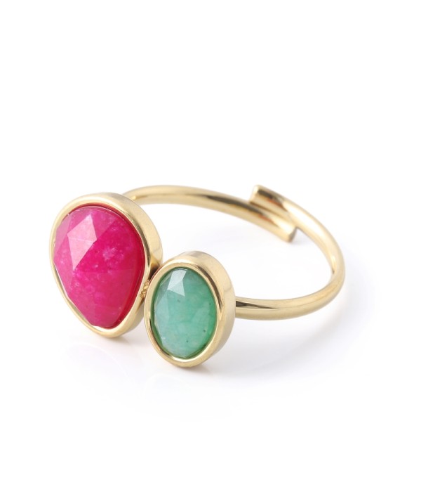 Anillo dorado con piedras tipo jade