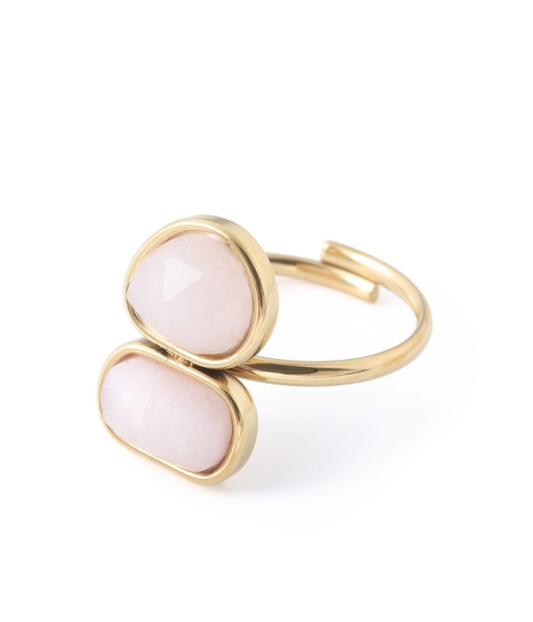 Anillo dorado con piedras tipo jade