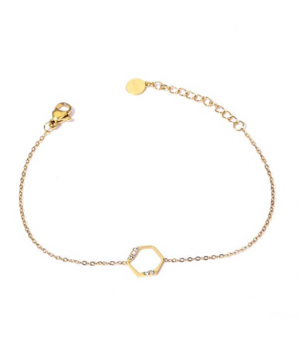 Pulsera dorada con polígono y detalles en circonitas