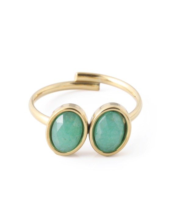 Anillo dorado con piedras tipo jade