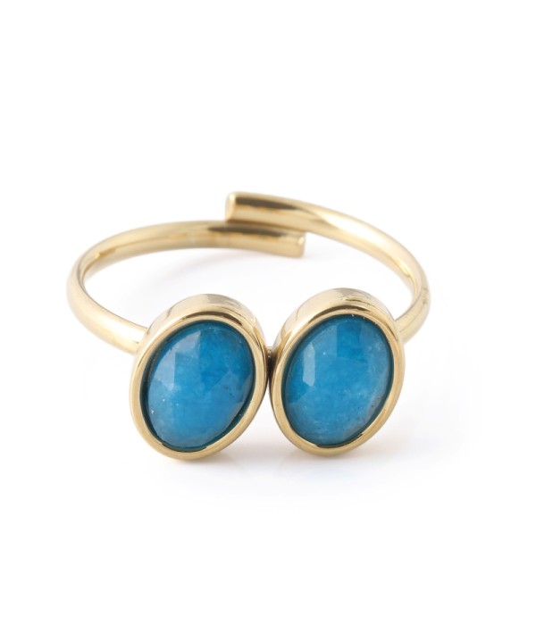 Anillo dorado con piedras tipo jade