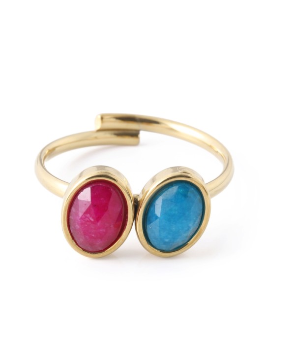 Anillo dorado con piedras tipo jade