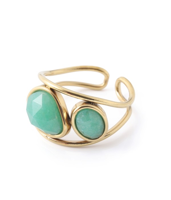 Anillo dorado con piedras tipo jade