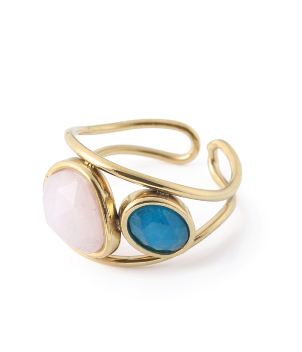 Anillo dorado con piedras tipo jade