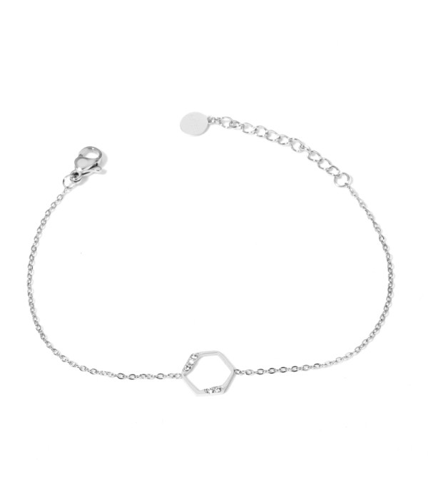 Pulsera plateada con polígono y detalles en circonitas