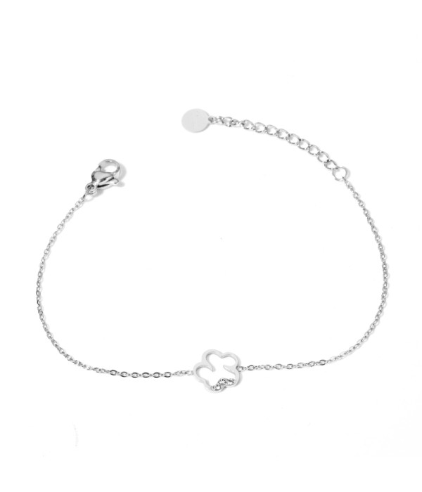 Pulsera plateada con flor y detalles en circonitas