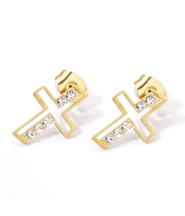 Pendientes dorados con cruz y detalles en circonitas